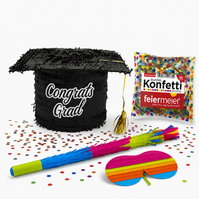 Pinata-Set | 4-tlg. mit Augenmaske, Schlagstock und Konfetti