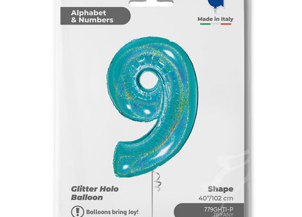 Riesenzahl Folienballon 40"/102cm | Holo Tiffany #9