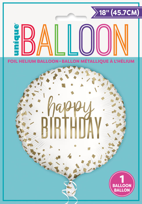 ABC18 Folienballon "Konfetti Gold Happy Birthday" 45cmØ
