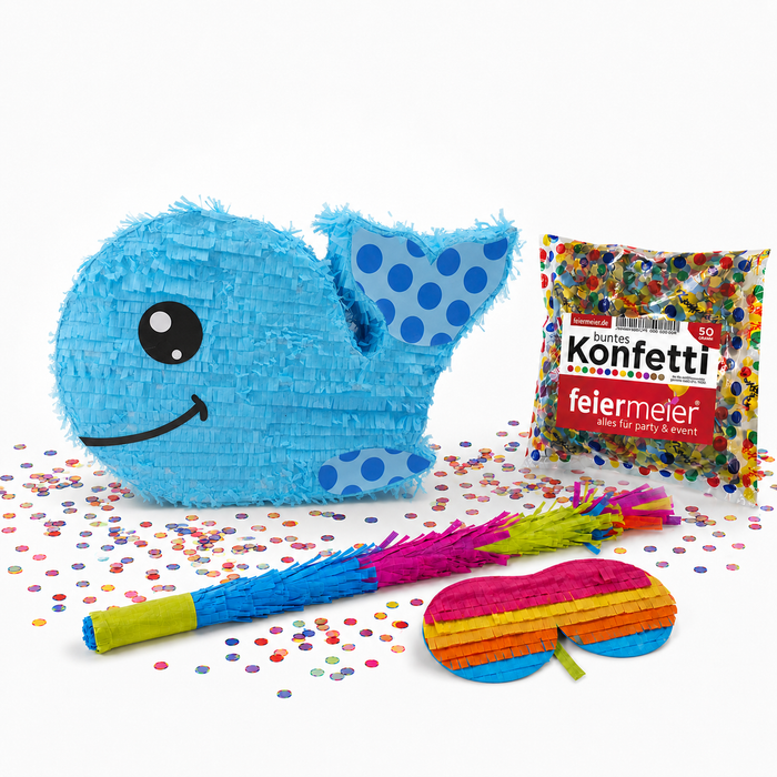 Pinata-Set | 4-tlg. mit Augenmaske, Schlagstock und Konfetti