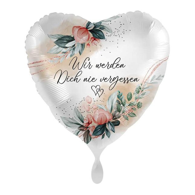 ABC18 Folienballon "Wir werden dich nie vergessen" Herz Ø43cm