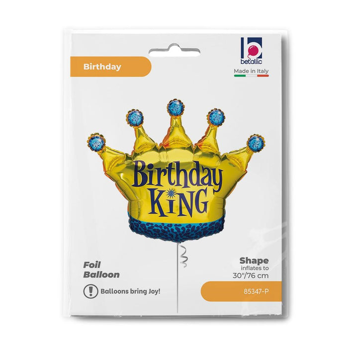 30" Folienballon "Birthday King" Krone Blau | 76 cm