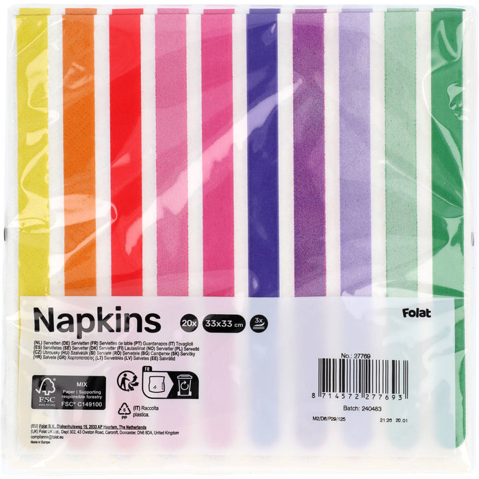 Servietten Stripetastic 20Stk./33x33cm | Mehrfarbig