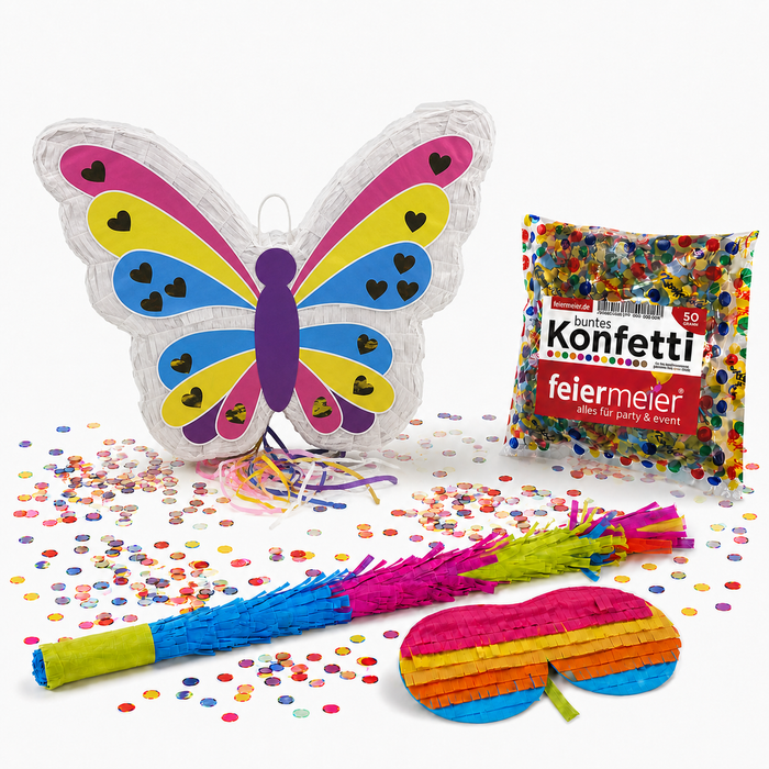 Pinata-Set | 4-tlg. mit Augenmaske, Schlagstock und Konfetti