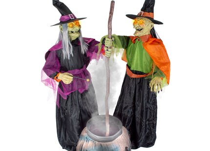Animierte Hexen mit Hexenkessel - 180 cm | Halloween Dekoration