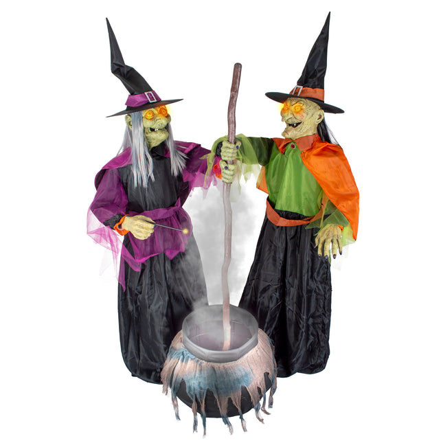 Animierte Hexen mit Hexenkessel - 180 cm | Halloween Dekoration