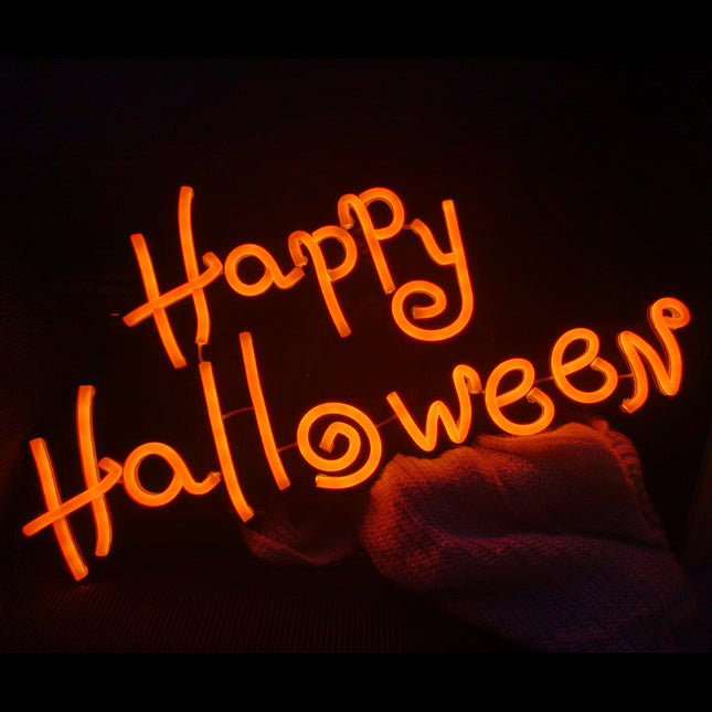 Neon Schriftzug "Happy Halloween" Orange | 60 x 30 cm