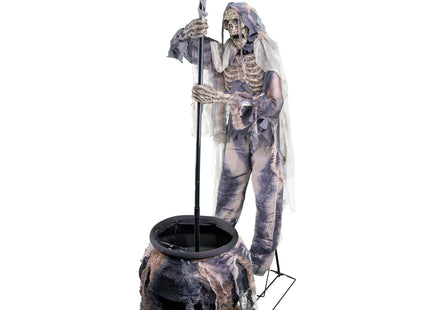 Animierter Skelett Sensenmann mit Hexenkessel - 190 cm | Halloween Dekoration