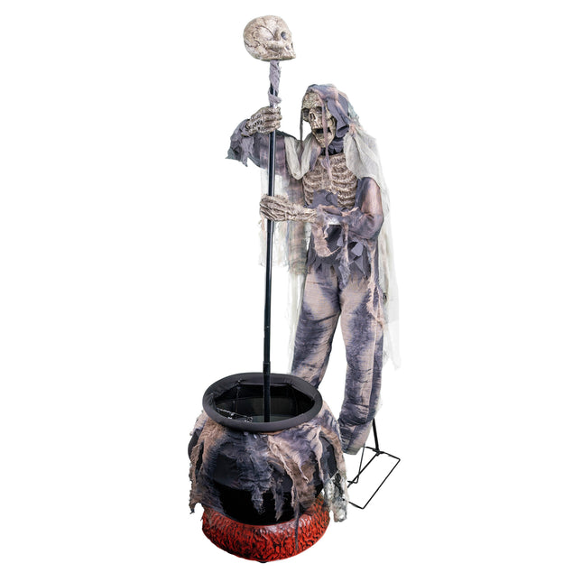Animierter Skelett Sensenmann mit Hexenkessel - 190 cm | Halloween Dekoration