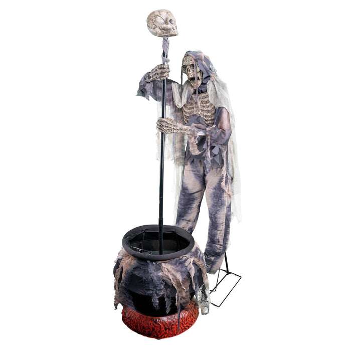 Animierter Skelett Sensenmann mit Hexenkessel - 190 cm | Halloween Dekoration