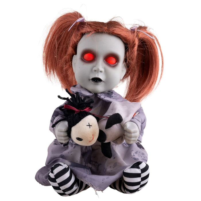 Halloween Dekofigur "Geisterpuppe mit Teddybär" Animiert | 26 cm