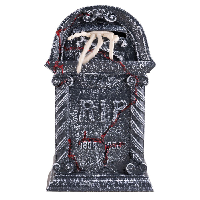 Halloween Deko "Grabstein mit Skeletthand" - Animatronic | 27x12x44,5 cm