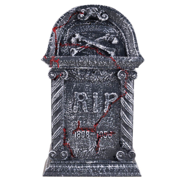 Halloween Deko "Grabstein mit Skeletthand" - Animatronic | 27x12x44,5 cm