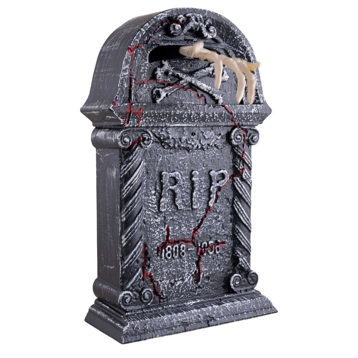 Halloween Deko "Grabstein mit Skeletthand" - Animatronic | 27x12x44,5 cm