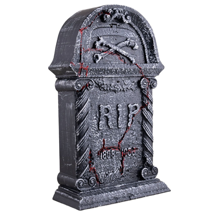 Halloween Deko "Grabstein mit Skeletthand" - Animatronic | 27x12x44,5 cm