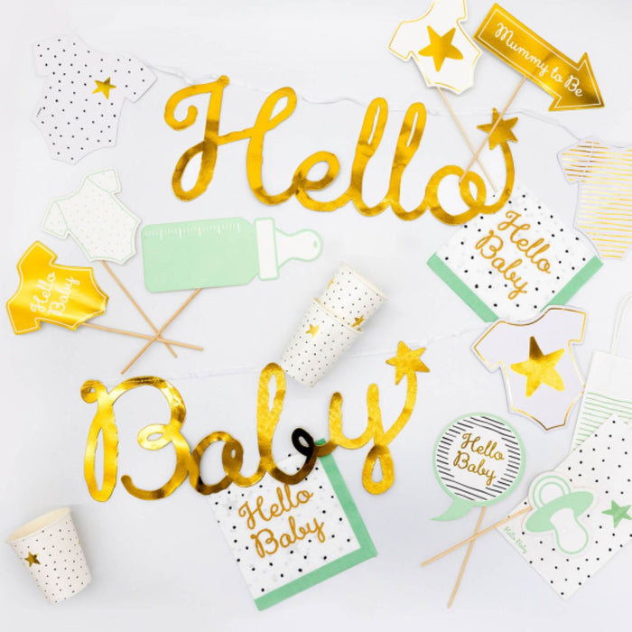 "Hello Baby" Girlande Weiß Gold | 160 cm