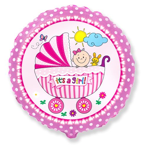 ABC18 Folienballon "It's a girl" Baby Buggy | Ø 45 cm Pink Babyparty Dekoration für Mädchen