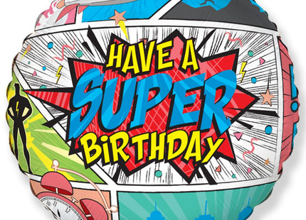ABC18 Folienballon "Have A Super Birthday" Comic 45cmØ