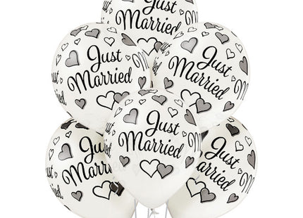 Luftballon Ø30cm "Just Married" | 6 Stk. - Metallic Pearl