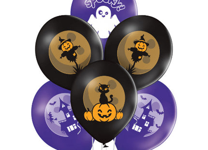 Luftballon Ø30cm "Spooky Halloween" | 6 Stk. - Schwarz/Lila/Mix