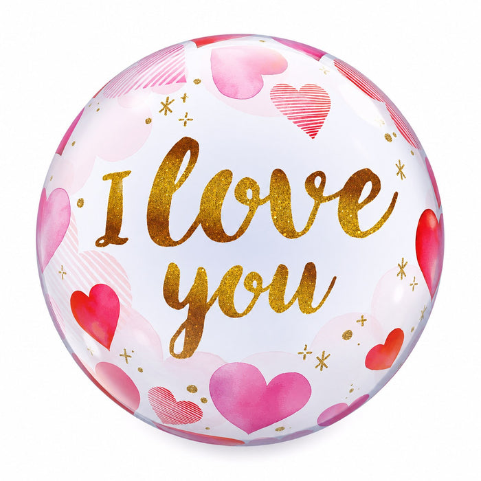 Bubble Ballon Ø 56 cm 22" | 1 Stk. Transparent I love you Herzen