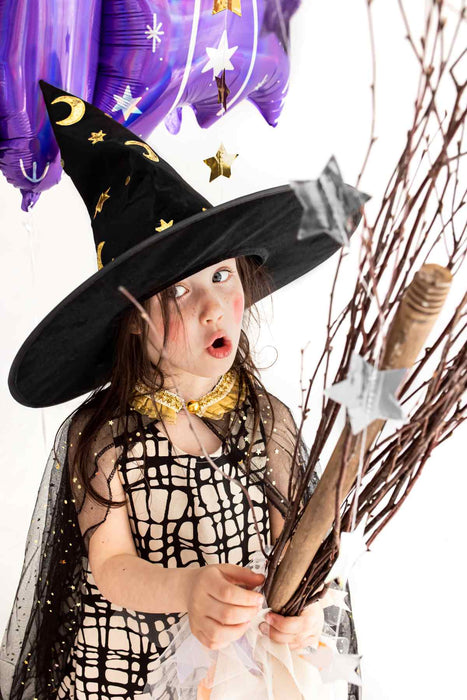 Halloween Hexenhut "Mond und Sterne" | Schwarz