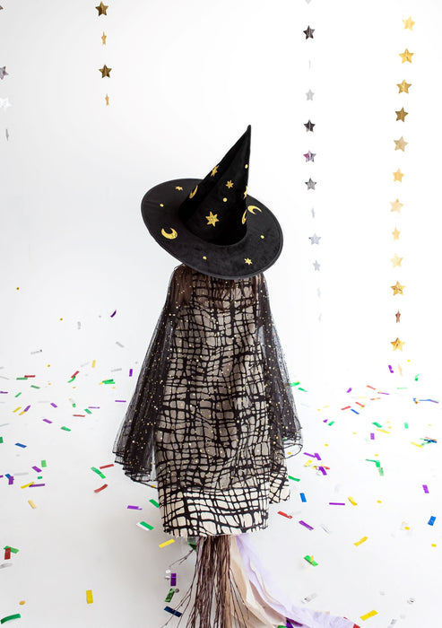 Halloween Hexenhut "Mond und Sterne" | Schwarz