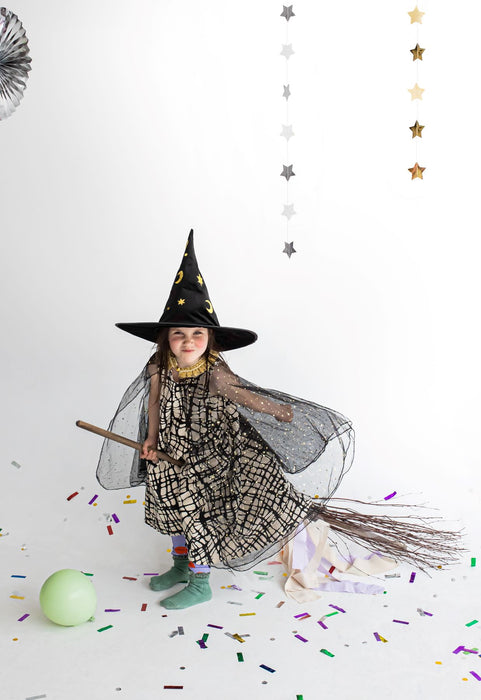 Halloween Hexenhut "Mond und Sterne" | Schwarz