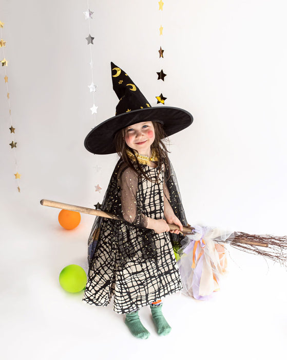 Halloween Hexenhut "Mond und Sterne" | Schwarz