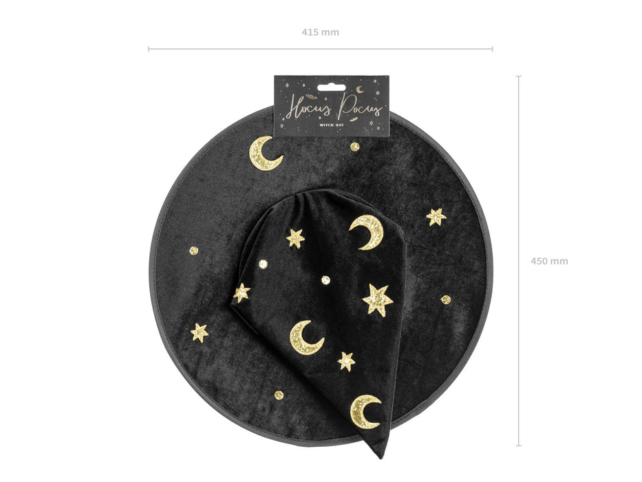 Halloween Hexenhut "Mond und Sterne" | Schwarz