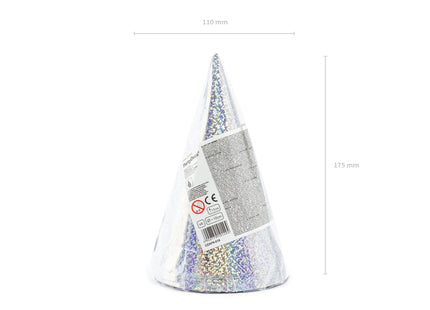 PartyHut Holographic Silber 6Stk.