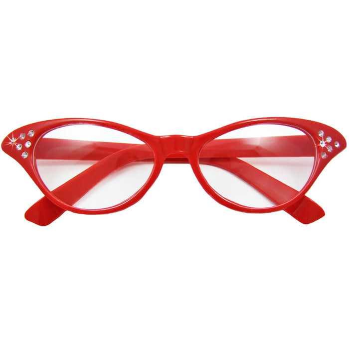 Fifties Cateye Brille "Diamond" mit Strass | Rot