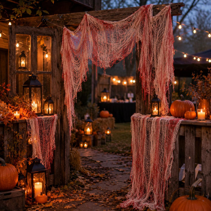 Dekostoff Lumpenstoff 190 * 76 cm - Halloween Dekoration | Blutig Rot