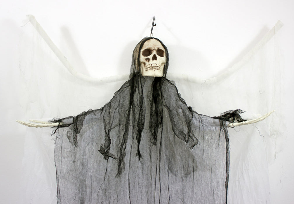 Todesengel Halloween Hängefigur 180 cm – Geist mit Flügeln & Totenkopf