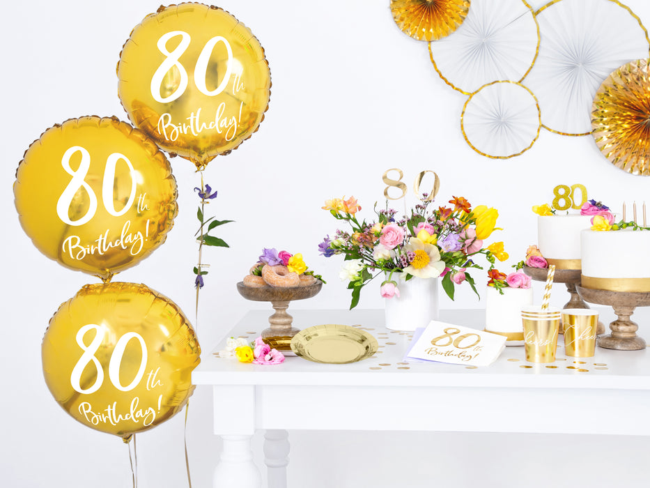 ABC18 Folienballon "80th Birthday" | Ø 45 cm Gold