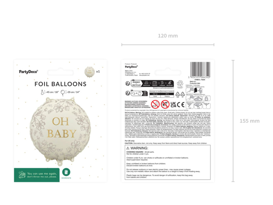 ABC18 Folienballon"OH BABY" Blumen | Ø 43 cm