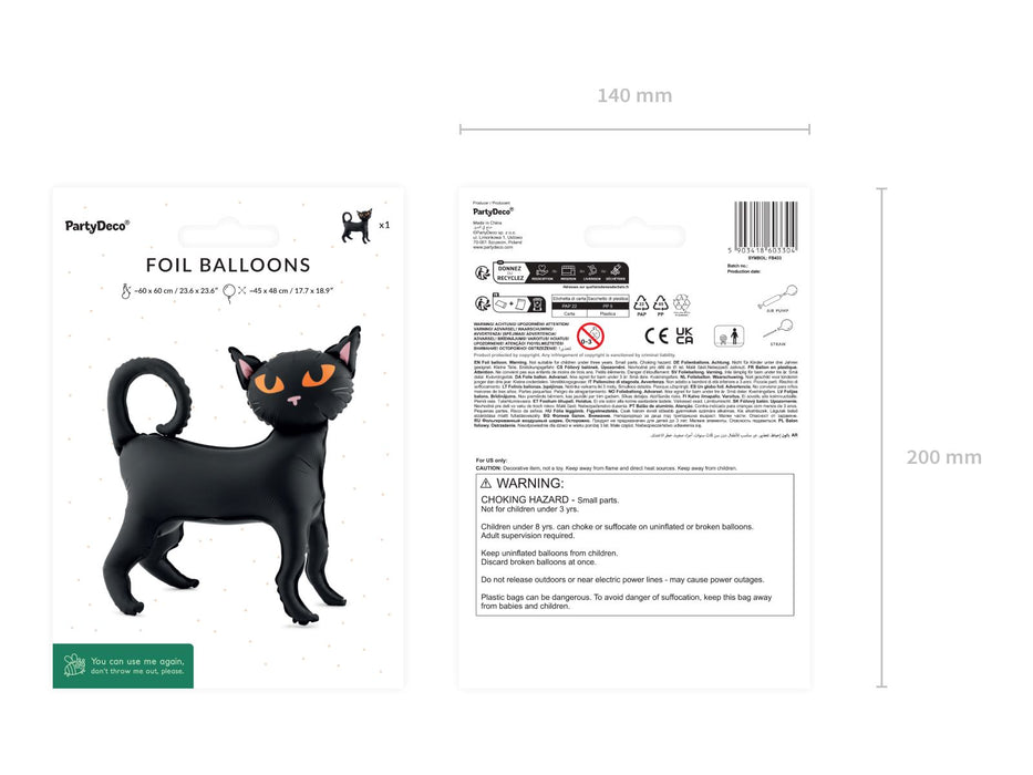 Shape Folienballon STEHEND "Schwarze Katze" (LUFT) | 45 x 48 cm