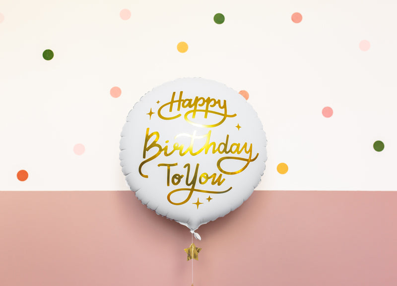 ABC18 Folienballon "Happy Birthday" Weiß-Gold | 45cm