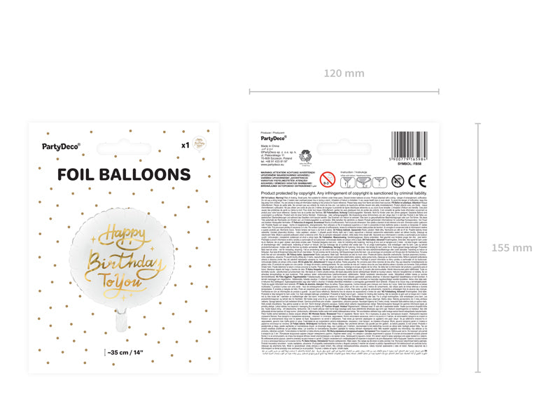 ABC18 Folienballon "Happy Birthday" Weiß-Gold | 45cm