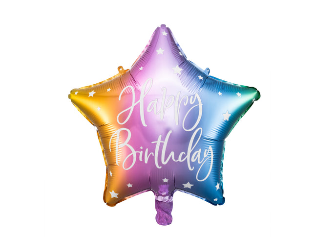 ABC18 Folienballon "Happy Birthday" Stern Ø40cm | Bunt