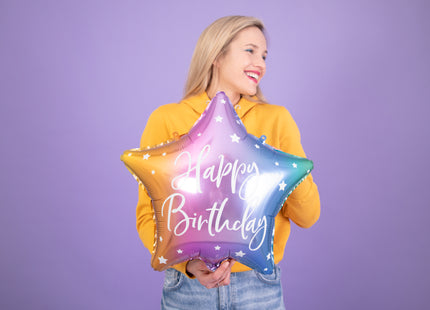 ABC18 Folienballon "Happy Birthday" Stern Ø40cm | Bunt