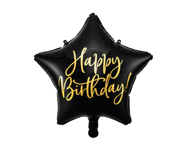 ABC18 Folienballon "Happy Birthday" Stern Ø40cm|Schwarz