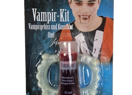 Vampir-Set "Gebiss und Kunstblut" 11ml | Rot Weiß - Halloween
