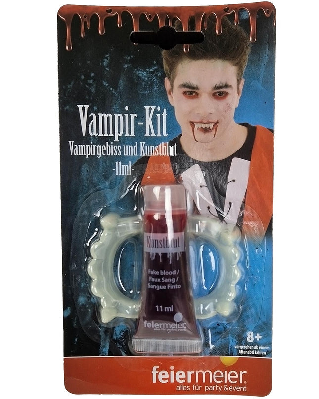 Vampir-Set "Gebiss und Kunstblut" 11ml | Rot Weiß - Halloween