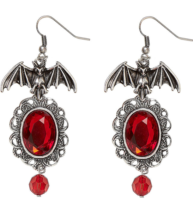 Fledermaus Ohrringe mit Schmuckstein 46754 - Silber Rot | Schmuck Kostüm Vampir Hexe Halloween