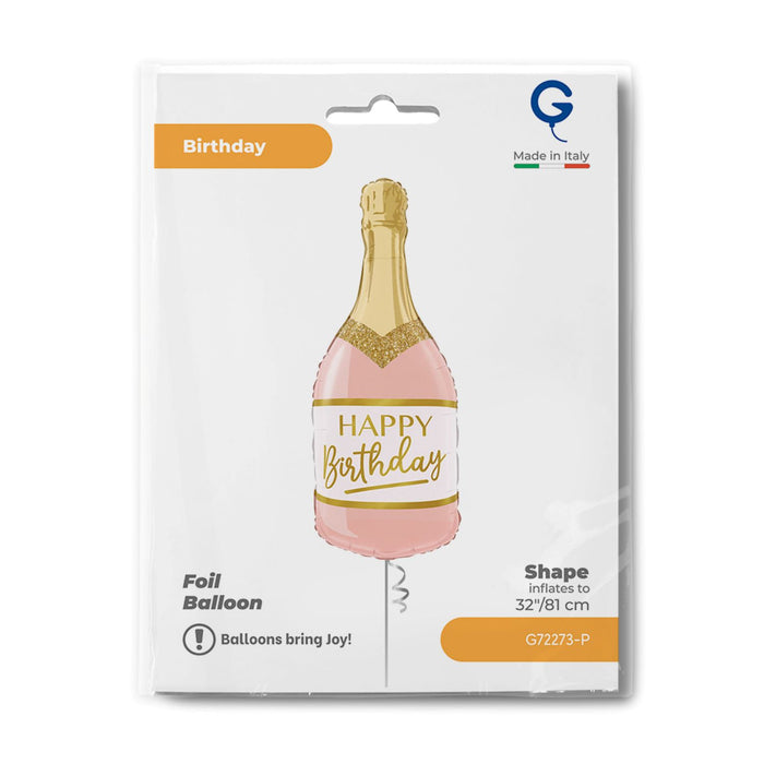 32" Shape Folienballon "Happy Birthday" Flasche Rosa | 81 cm