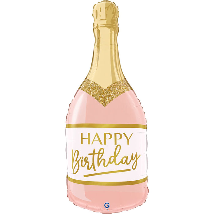 32" Shape Folienballon "Happy Birthday" Flasche Rosa | 81 cm