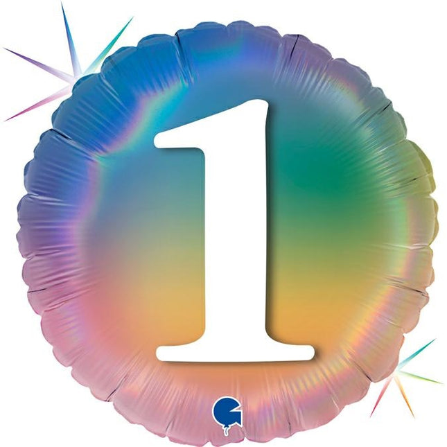 ABC18 Folienballon Happy 1 Colourful Rainbow | 45cm