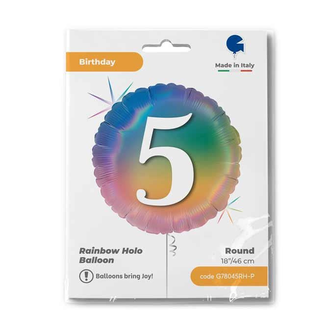 ABC18 Folienballon "Happy 5 Colourful Rainbow" | Ø 45 cm