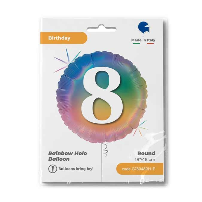 ABC18 Folienballon "Happy 8 Colourful Rainbow" | Ø 45 cm